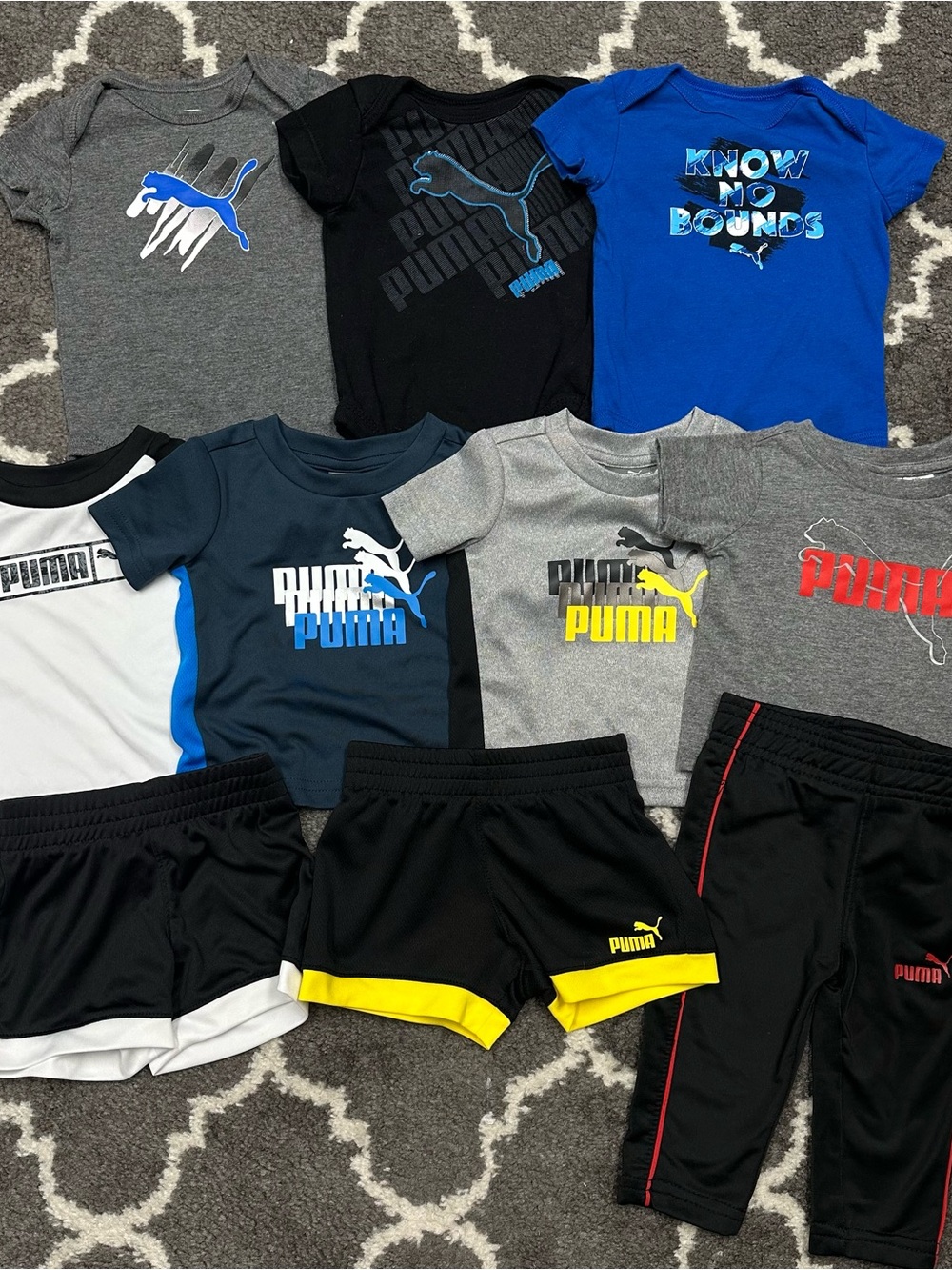 Puma Boys Athletic Tee & Shorts Set - Blue, Gray, Black, Yellow, Red 0-3mos